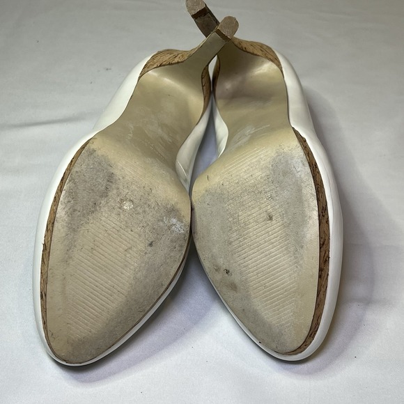 Nine West Women's Size 7 Pump White Cork Natural Leather 4" High Heel Dress Nice - Picture 7 of 7